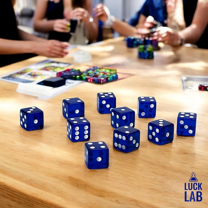 Luck Lab 10 Piece 19 mm Dice Pack - Acrylic and Translucent D6 Dice, Square w/Rounded Edge for Casino, Craps, RPG MTG DND Dice Table Games and Board Games (Blue) - Image 4